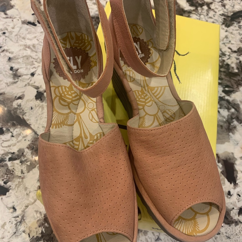 Fly London Peach Open-Toe Wedge Sandals